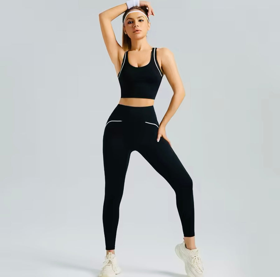 High-Elastic Lycra Yoga Set - Quick-Drying & Breathable Activewear - BLACK