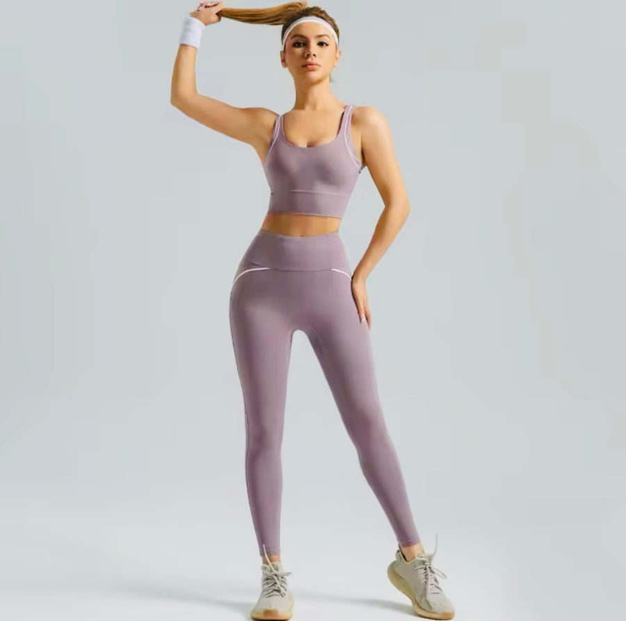High-Elastic Lycra Yoga Set - Quick-Drying & Breathable Activewear - LILAC