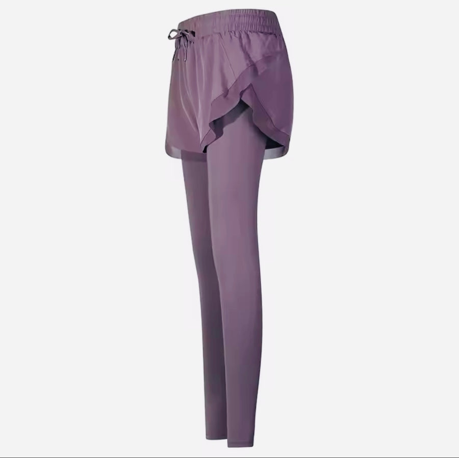 Women’s High-Waist 2-in-1 Yoga Leggings - High-Elastic Fitness & Running Tights - LAVENDER