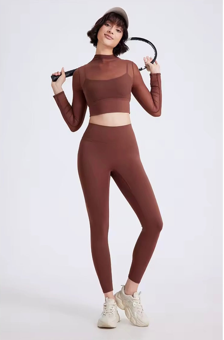 Women’s Two-Piece Set - Super Stretch & Breathable Outfit - MOCHA