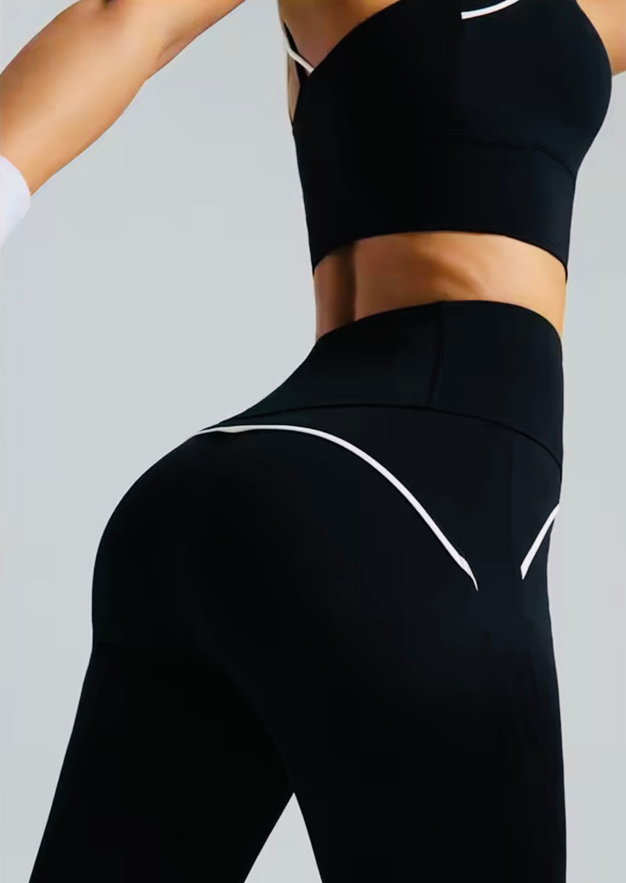 High-Elastic Lycra Yoga Set - Quick-Drying & Breathable Activewear - BLACK