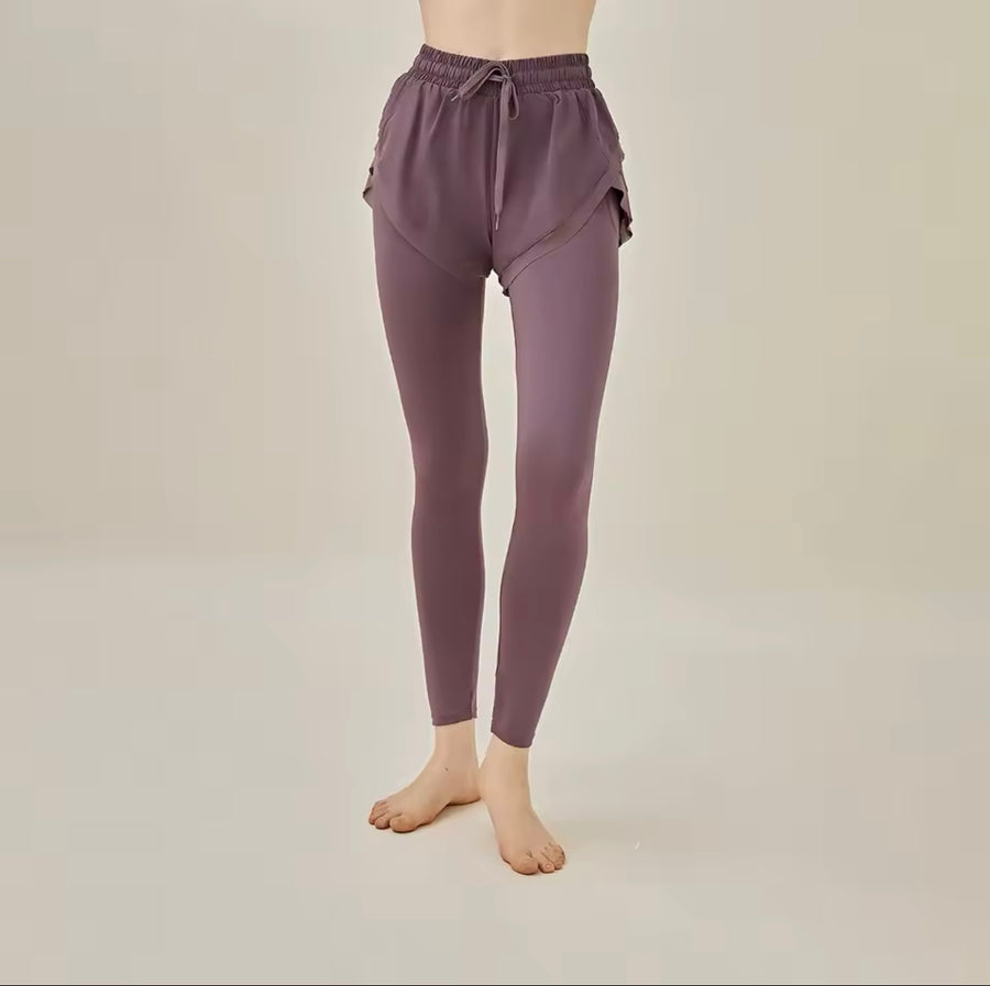 Women’s High-Waist 2-in-1 Yoga Leggings - High-Elastic Fitness & Running Tights - LAVENDER