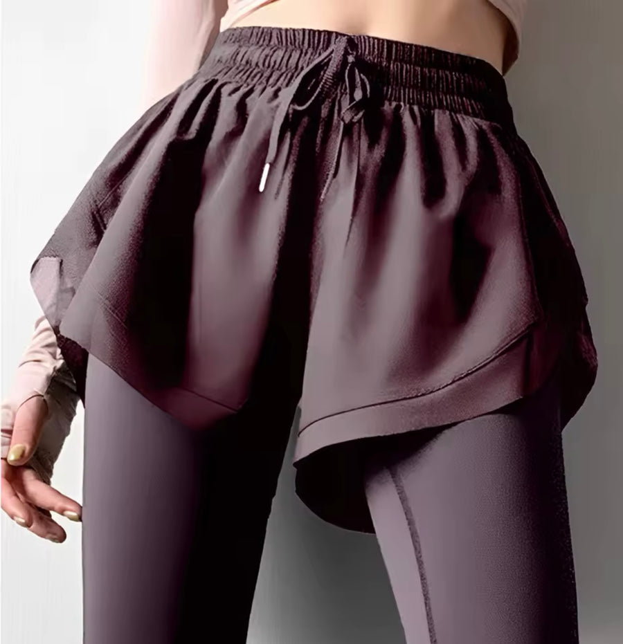 Women’s High-Waist 2-in-1 Yoga Leggings - High-Elastic Fitness & Running Tights - LAVENDER