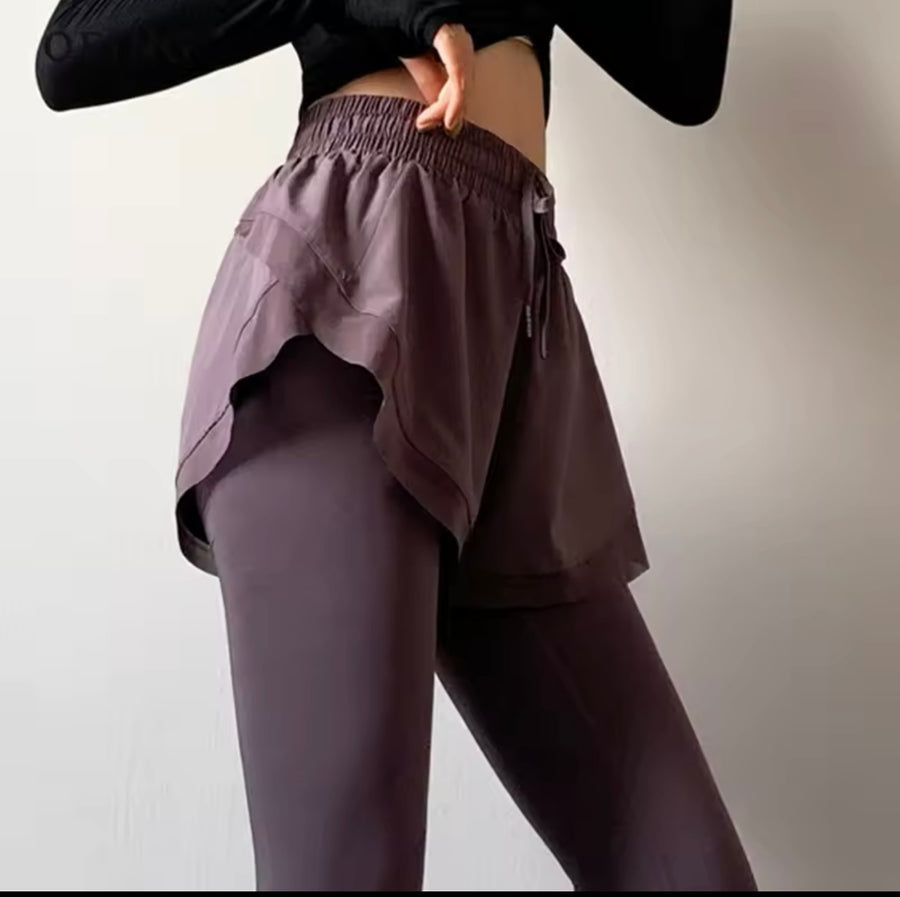 Women’s High-Waist 2-in-1 Yoga Leggings - High-Elastic Fitness & Running Tights - LAVENDER